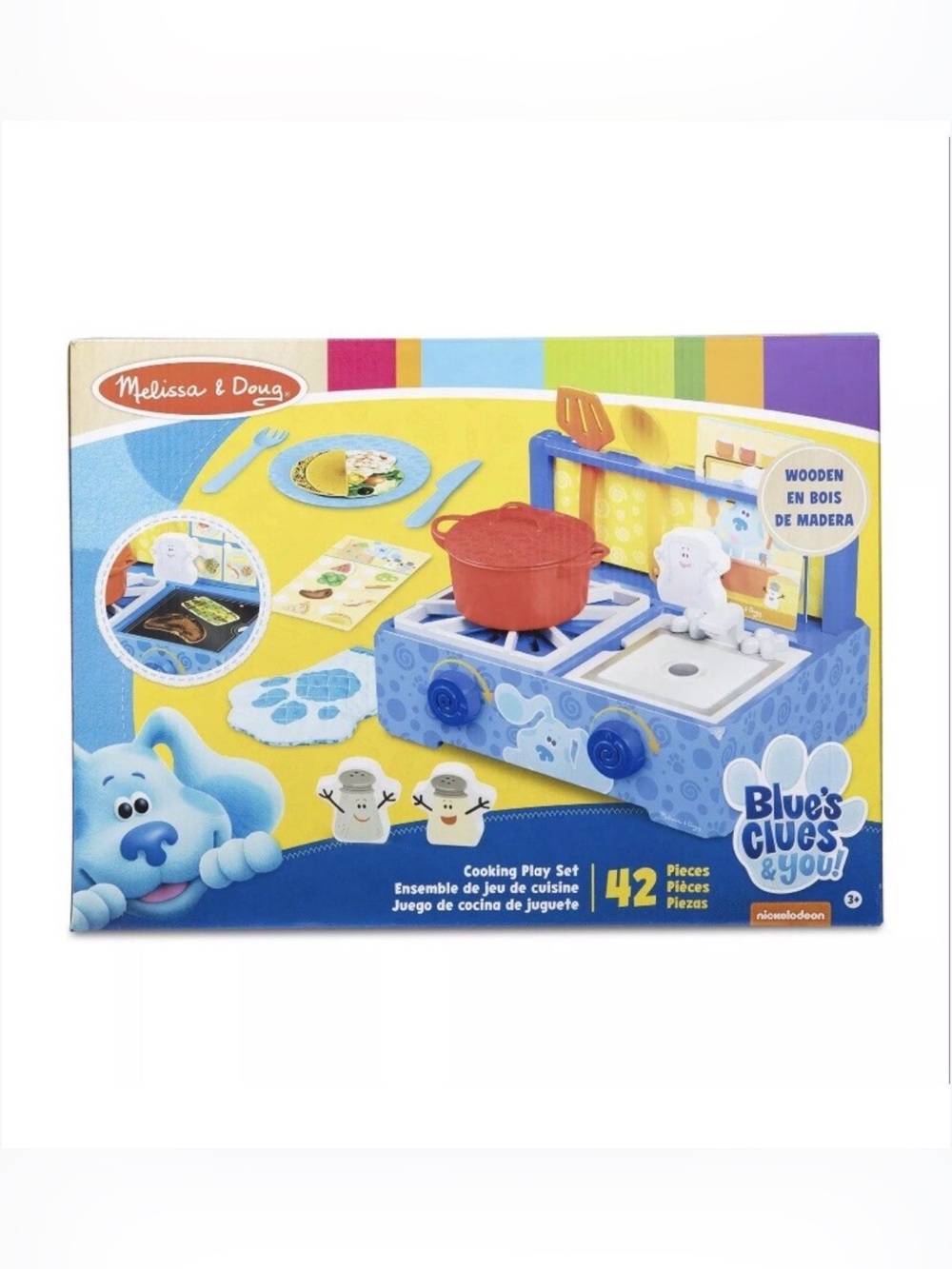 Melissa & Doug Blue’s Clues Wooden Cooking Play Set 42pc Pretend Kitchen Toy